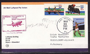 США, 1981, Олимпиада 1980, Перелет DC 10, конверт прошедший почту